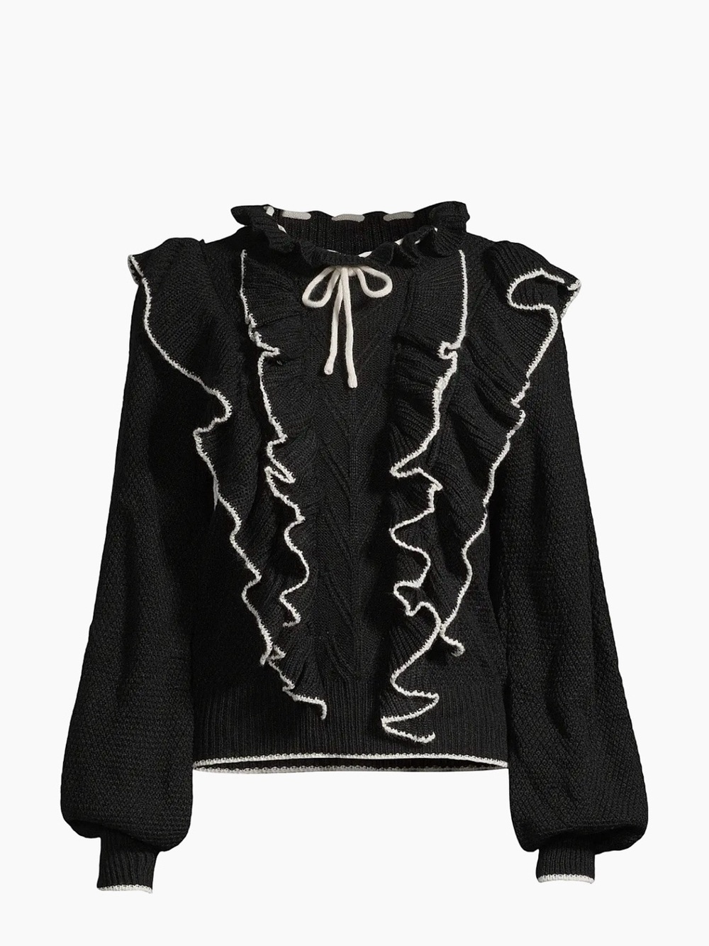Stellah Ruffle-Trim Sweater with Contrast Tie